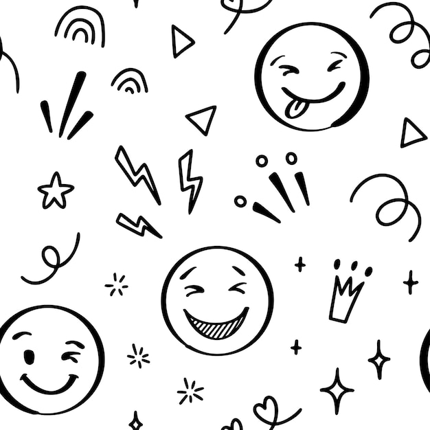 Doodle emoji seamless pattern hand drawn sketch positive emoticons background