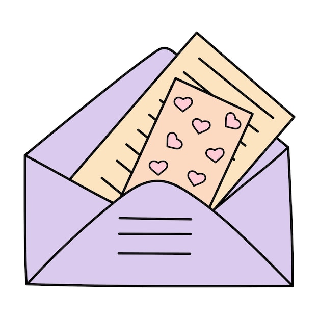 Doodle envelope with letter Postal element Mail icon