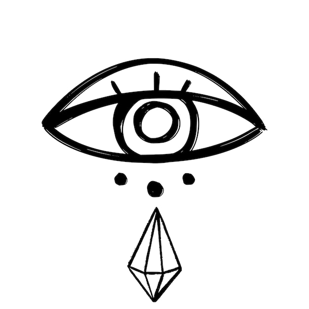 Insieme disegnato a mano di doodle occhi. simboli mistici collezione boho. evil eye, mezzaluna e cristalli art. illustrazione vettoriale