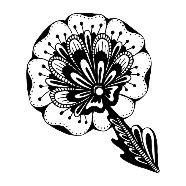 Illustrazione botanica del fiore di fantasia di doodle grafica dello schizzo floristico elemento etnico isolato