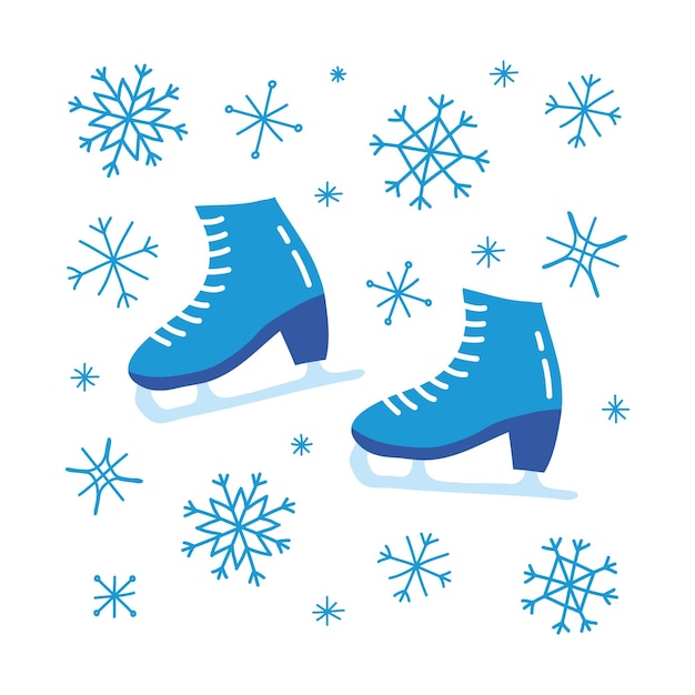 Doodle figure skates and snowflakes around