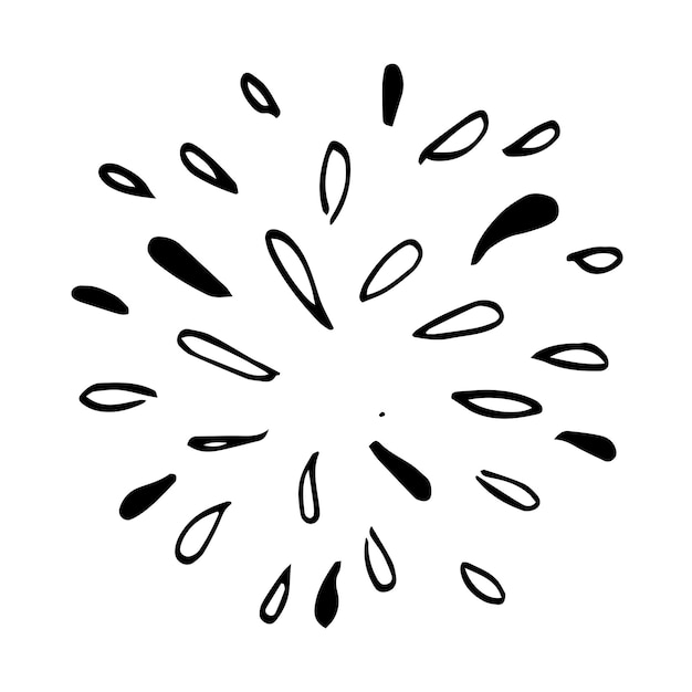 Fuochi d'artificio doodle isolati su sfondo bianco disegnato a mano da elementi fireworkdesign illustrazione vettoriale