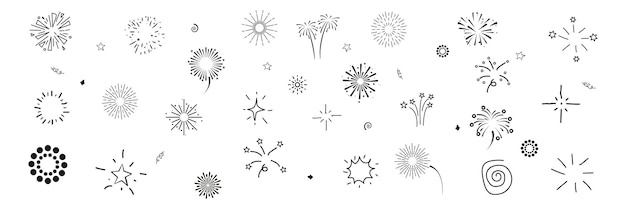 落書き花火セットホリデーカードテンプレートスケッチスタイルのベクトル図