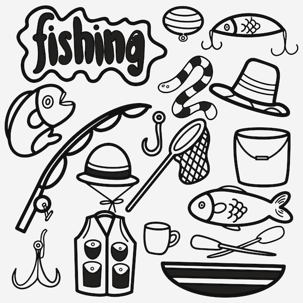 Vector doodle fishing icon art work vector illustration