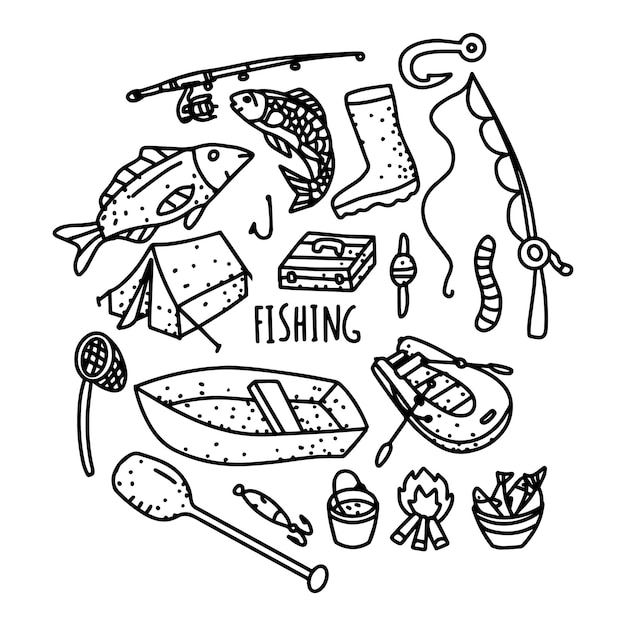 Premium Vector  Doodle fishing line art element clipart