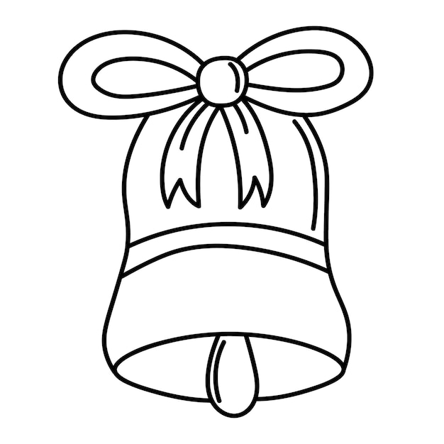 Doodle flat christmas bell with ribbon