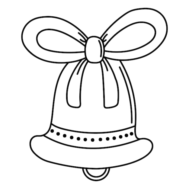 Doodle flat Christmas bell with ribbon