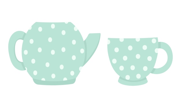 doodle flat clipart cute set of cup and teapot with polka dots