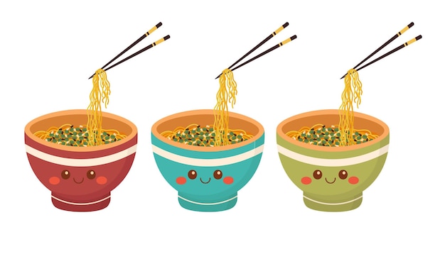 Doodle flat clipart. Empty Asian bowl. All objects are repainted.