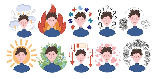 Doodle Flat Clipart Illustratie over geestelijke gezondheid Alle objecten zijn opnieuw geverfd