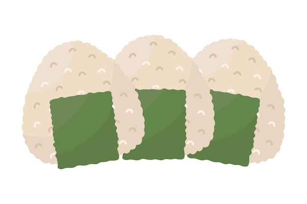 Vector doodle flat clipart. japanese triangular onigiri. all objects are repainted.