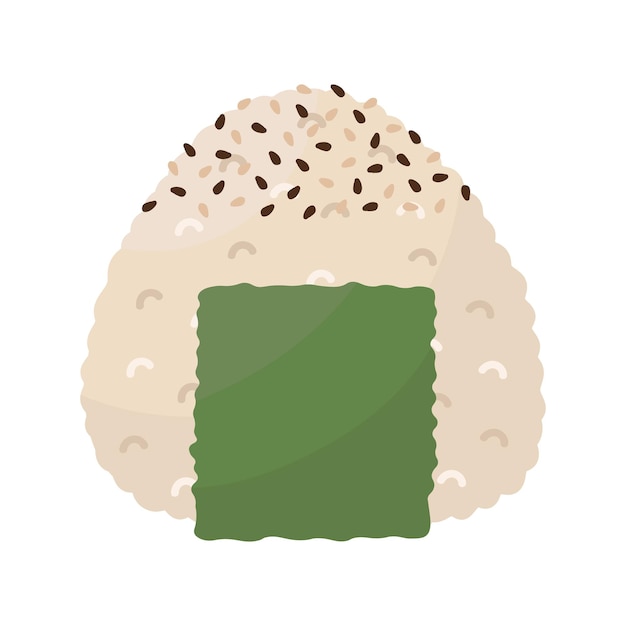 Vector doodle flat clipart. japanese triangular onigiri. all objects are repainted.