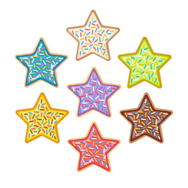 Doodle flat clipart. A small set of bright donuts in the shape of a star. To create charming unique