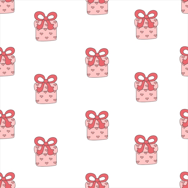 Vettore doodle elementi piatti felice giorno di san valentino scatole regalo con cuore reticolo senza giunte