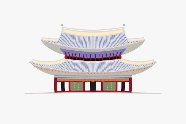Doodle flat vector illustration of pagoda in Gyeongbokgung Palace in Seoul