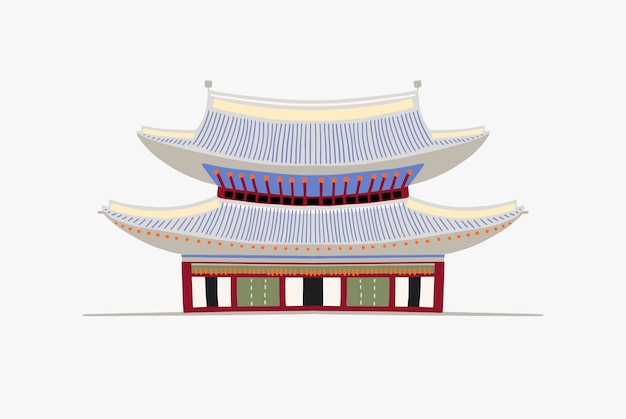 Doodle flat vector illustration of pagoda in gyeongbokgung palace in seoul