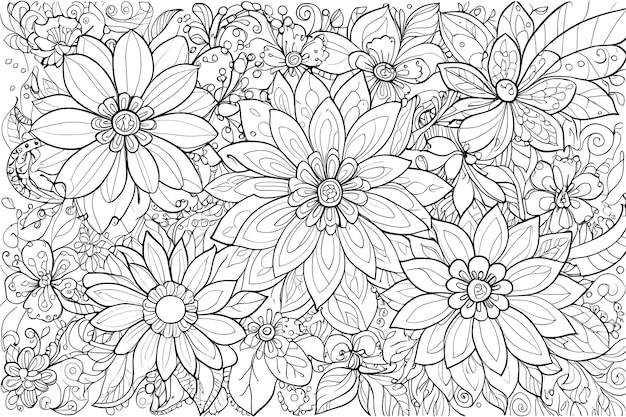 Vettore disegno floreale di doodle pagina da colorare di terapia artistica