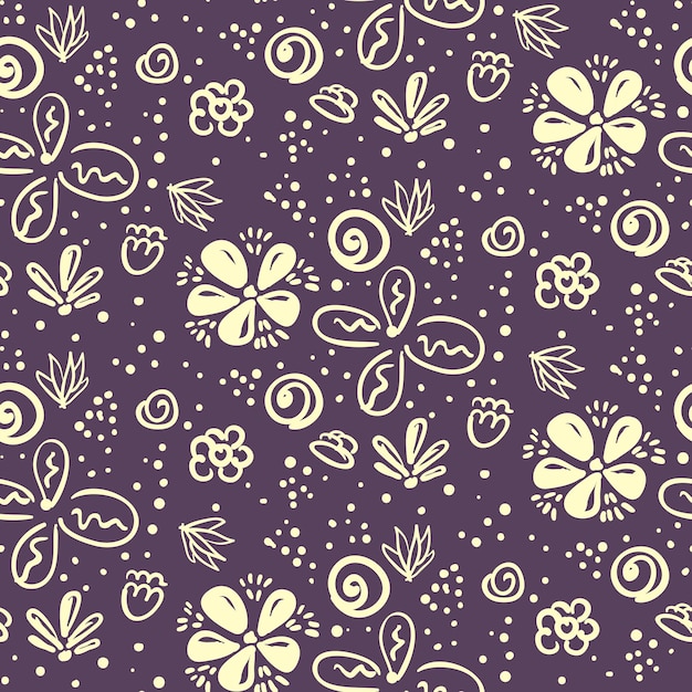 Doodle floral pattern with white flowers on purple