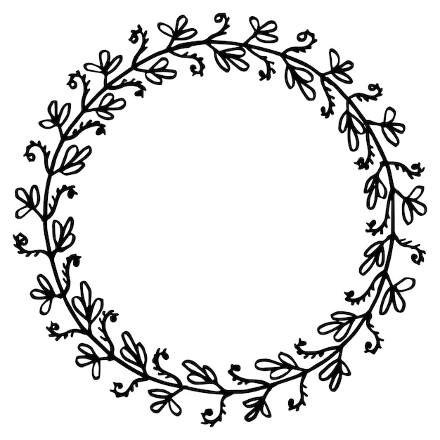 doodle floralline and leaf circle framesillustration vector isolated on white background