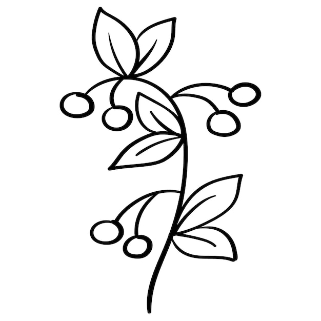 落書きの花の枝、キュートで珍しいつぼみは、はがき、名刺、または