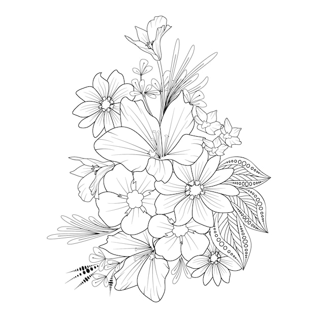 doodle flower coloring page zentangla design bouquets of hand drawn vector illustration elements.