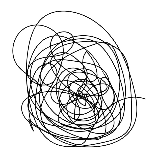 Doodle in the form of an ellipse Unraveling ball of threadHand drawing style Tangled lines