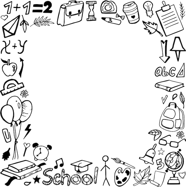 Vector doodle frame on a school theme