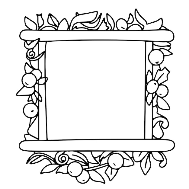 Vector doodle frame with berry decoration hand drawn outline frame isolated on white background