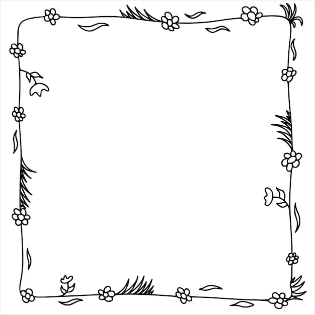 Vettore cornice doodle con piante e fiori