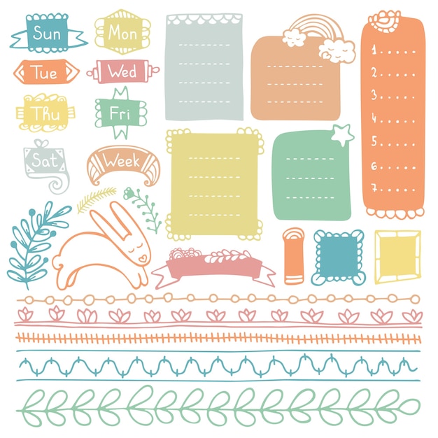 Vector doodle frames and elements for bullet journal, notebook, diary or planner