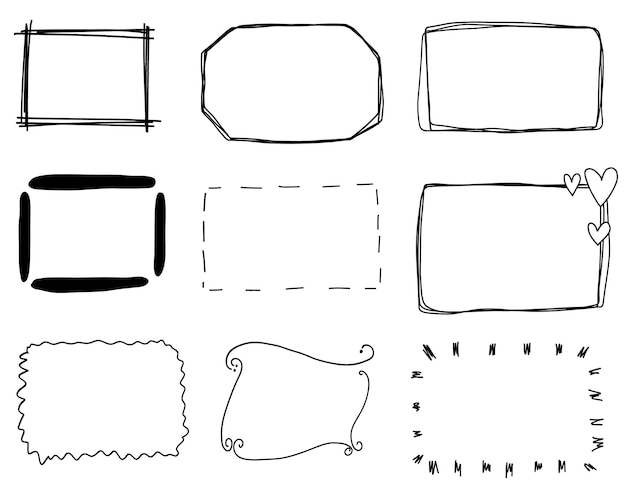 벡터 낙서 프레임 세트 손으로 그린 라인 컬렉션 학교 사무실 생일 컬렉션