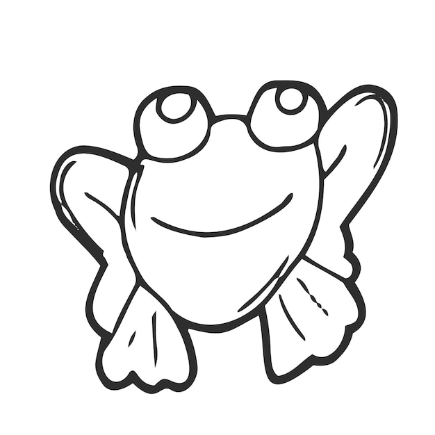 Doodle freehand drawn black and white cartoon happy frog