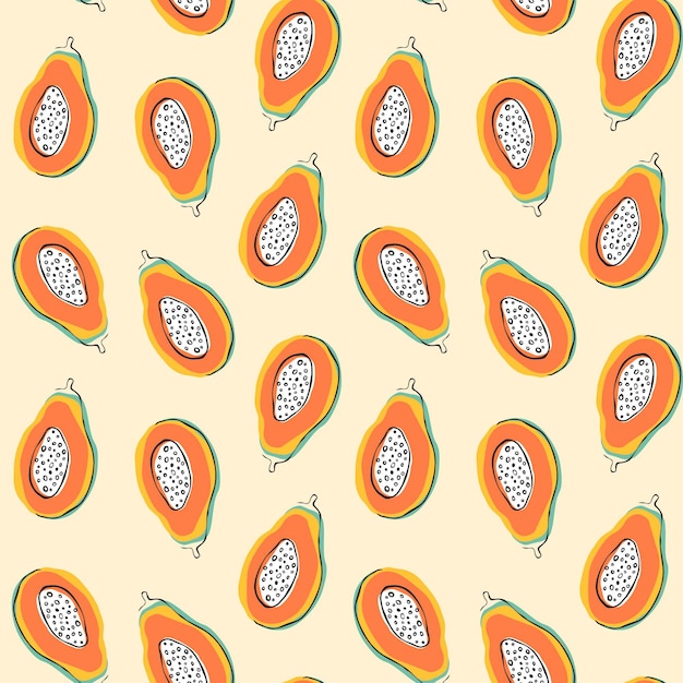 Doodle fruit pattern. Randomly scattered slices of papaya seamless pattern.