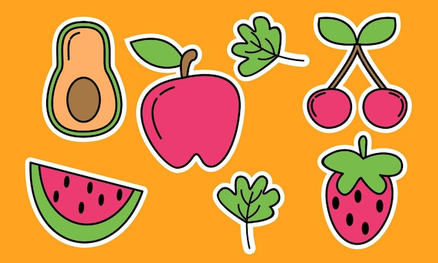 Doodle fruits. Natural tropical fruit, organic fruits or vegetarian food. Vector isolated icons