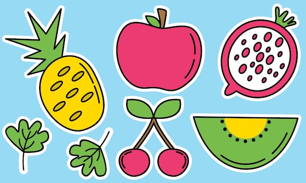 Doodle fruits. natural tropical fruit, organic fruits or vegetarian food. vector isolated icons