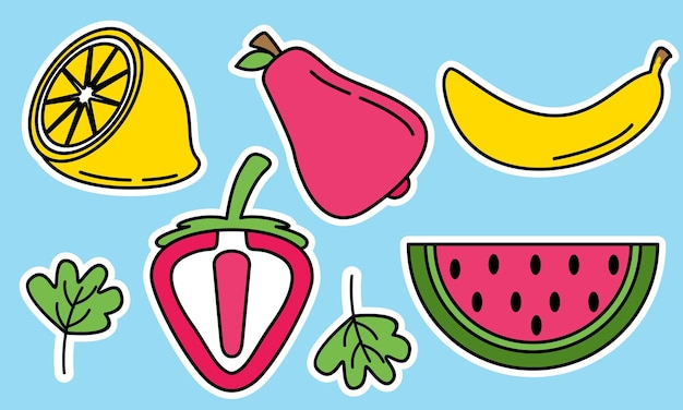 Doodle fruits. natural tropical fruit, organic fruits or
vegetarian food. vector isolated icons