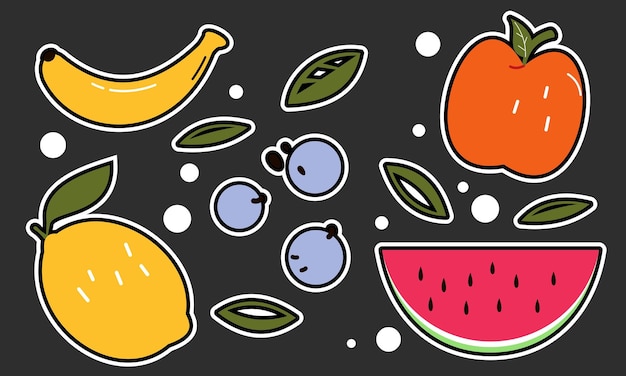 Doodle fruits. natural tropical fruit, organic fruits or
vegetarian food. vector isolated icons