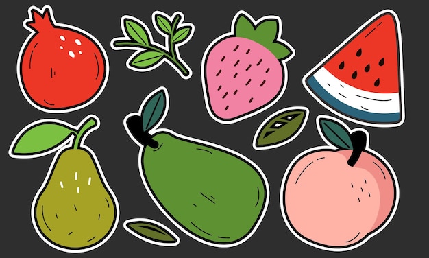 Doodle fruits. natural tropical fruit, organic fruits or
vegetarian food. vector isolated icons