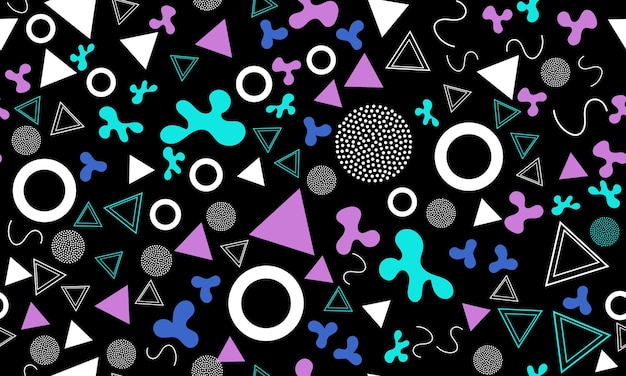 Doodle Fun Background. Seamless Pattern. Summer Doodle Backdrop. Seamless 90s. Memphis Pattern. Vector Illustration. Hipster Style 80s-90s. Abstract Colorful Funky Background.