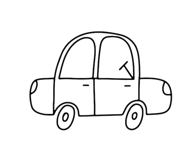 落書き面白い車ベクター スケッチ フリーハンド スタイル手描きのおもちゃの車は幼稚な塗り絵の白で隔離