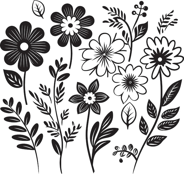 Doodle Garden Zwarte Vector Emblem Blossom Sketches Doodle Bloem Icon