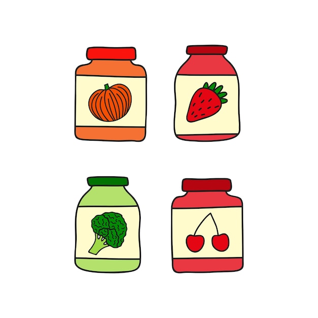 Vector doodle gekleurde babypuree