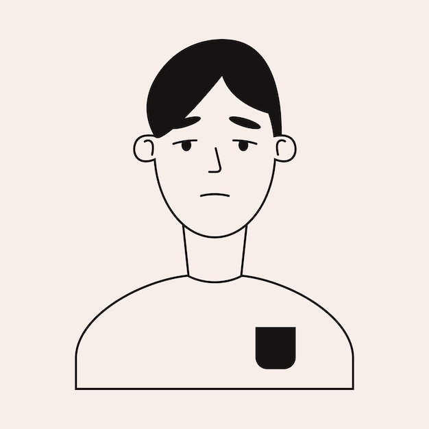 Doodle gezicht van een trieste man avatar voor sociale media line art mensen gezicht geïsoleerd op een witte achtergrond