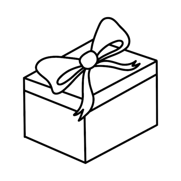 Doodle gift box with bow Cartoon element vector sketch illustration black outline art for web design icon print coloring page