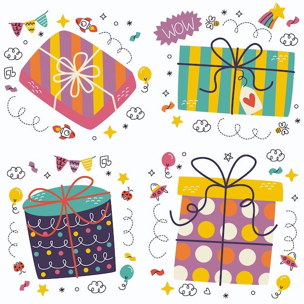 Vector doodle gifts stickers collection