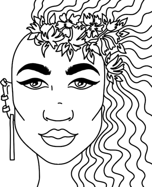 Ragazza di doodle con la testa rasata ritratto di donna per libro da colorare per adulti illustrazione vettoriale