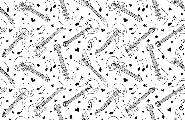 Doodle gitaar naadloze patroon vectorillustratie