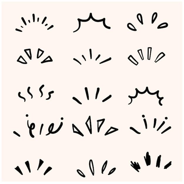 Doodle glans sunburst fonkelende straal elementen Hand getekende pop verrassing lijn frame voor titel kop illustratie Doodle vector illustratie