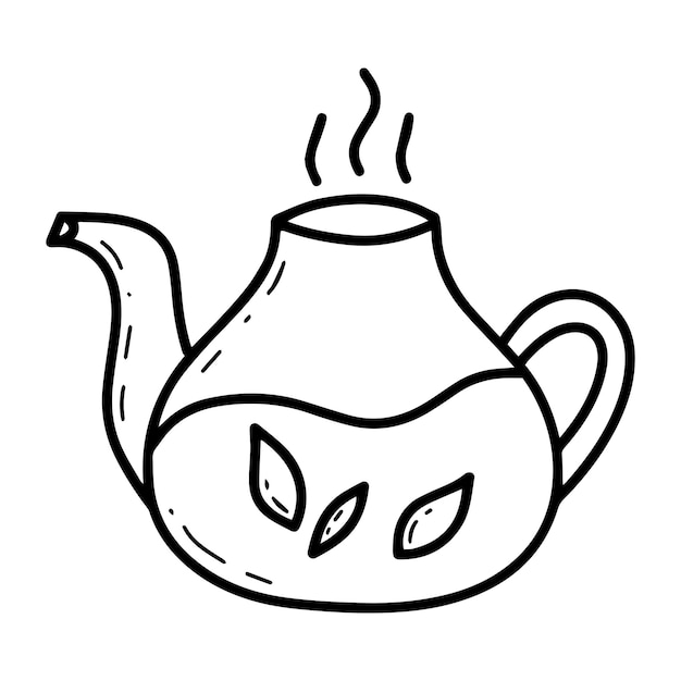 茶葉のベクトル図とガラスのやかんを落書き