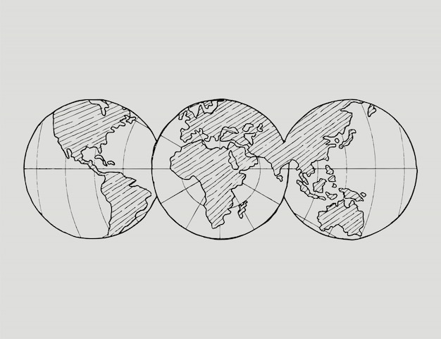 Doodle Globe。惑星地球.Doodle globe illustration